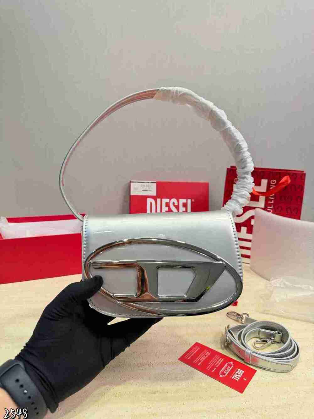 Diesel 1DR Silver Metallic Shoulder Bag